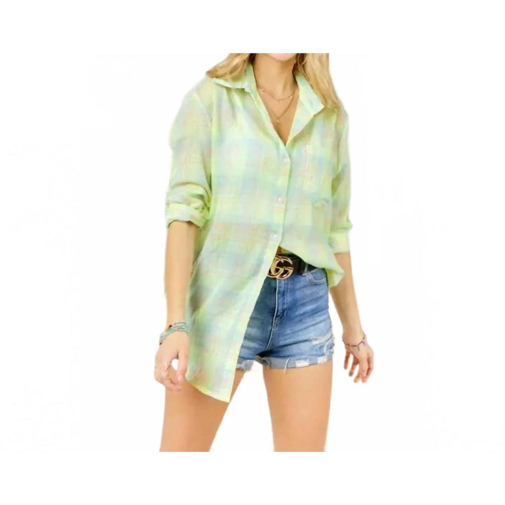 NEW MADELYN green button down plaid shirt in green